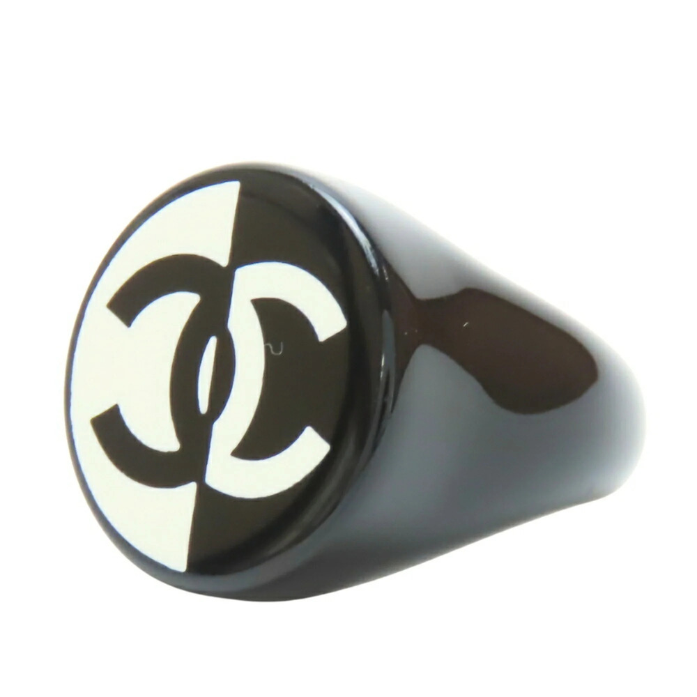 CHANEL Authentic Black Logo Ring